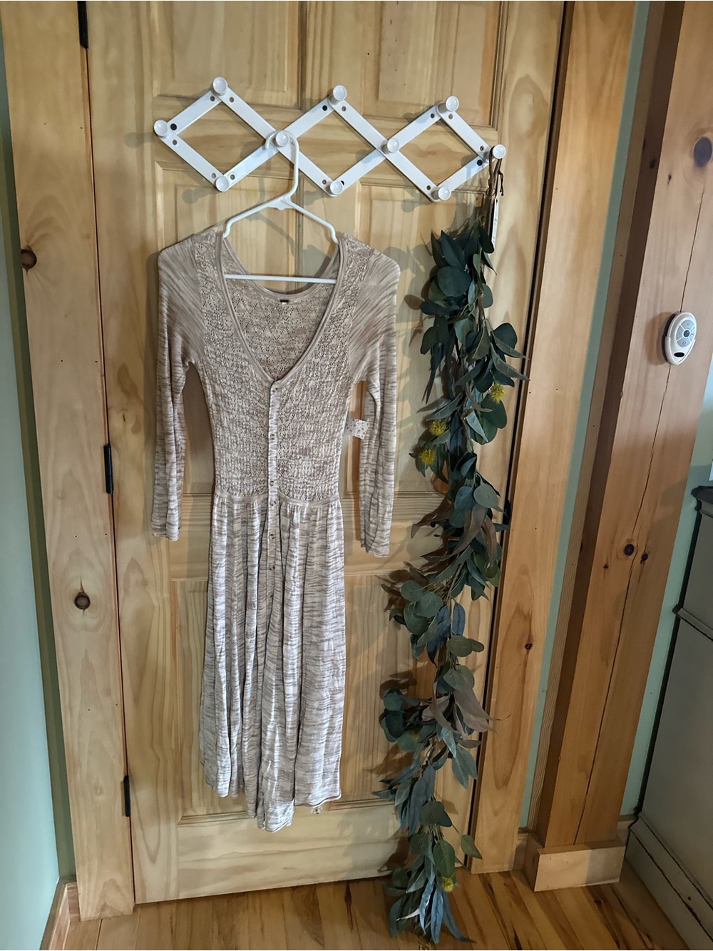Free People Beige Marled Ribbed V-Neck Midi Dress rare